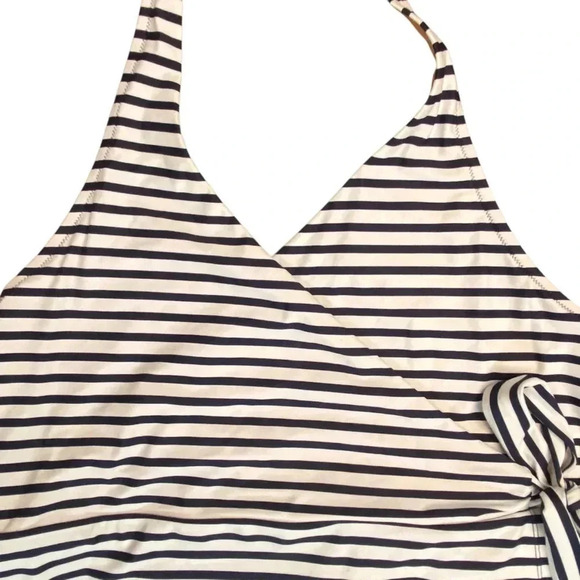 J Crew Halter Wrap Navy &White stripe Swim Dress Swimsuit Size 20 Beach Boat Sun - Picture 4 of 16